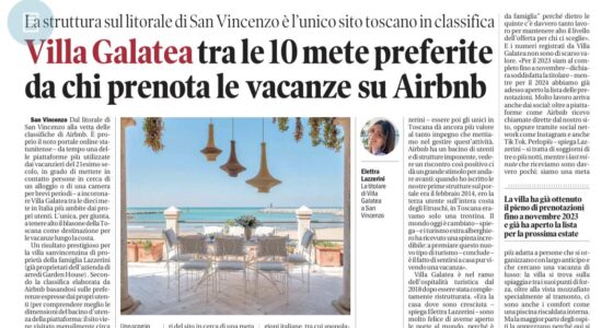 San Vincenzo, Villa Galatea among the 10 favorite destinations for those who book holidays on Airbnb